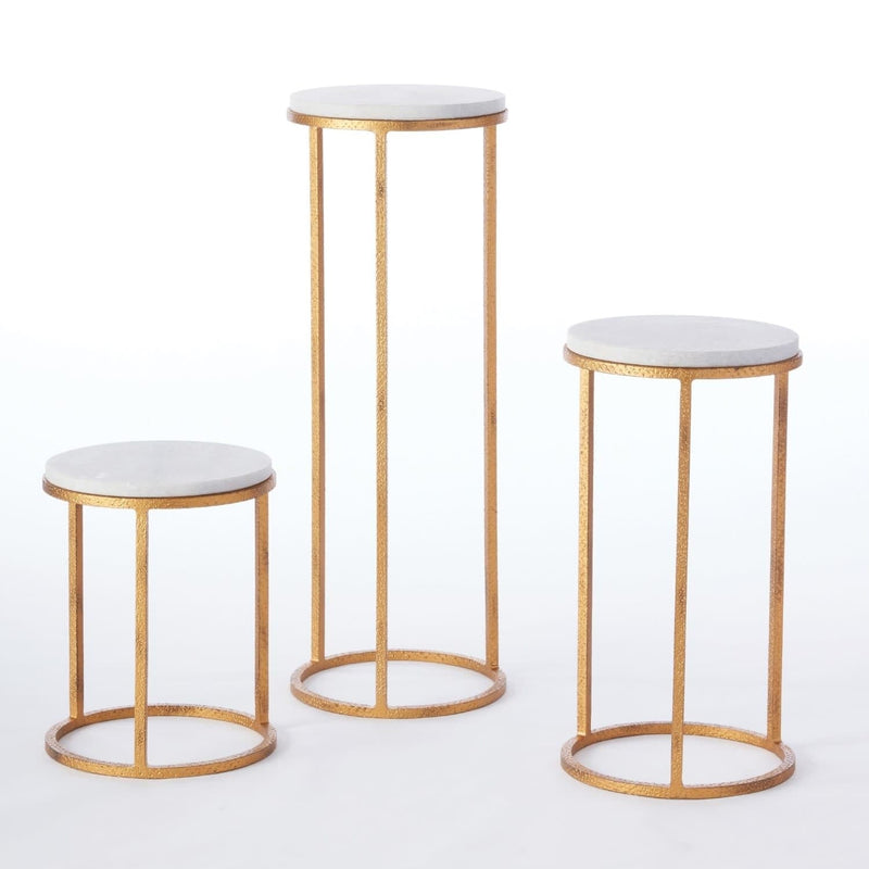 Global Views Wise Egg Pedestal Gold with White Marble - Small