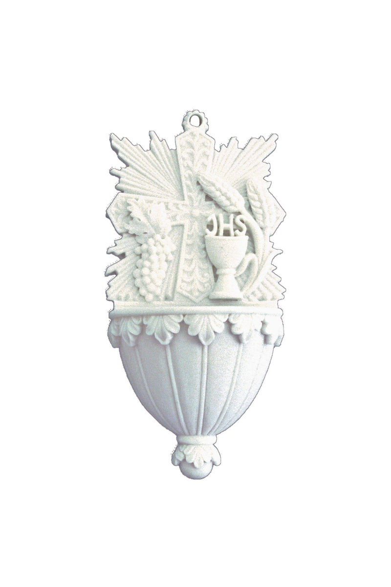 Goldscheider of Vienna Communion Font with Grains, Wheat, and Chalice in White 6"