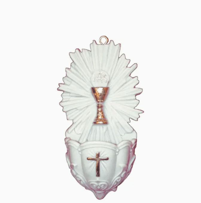 Goldscheider of Vienna First Holy Communion Font with Gold Trim 5"