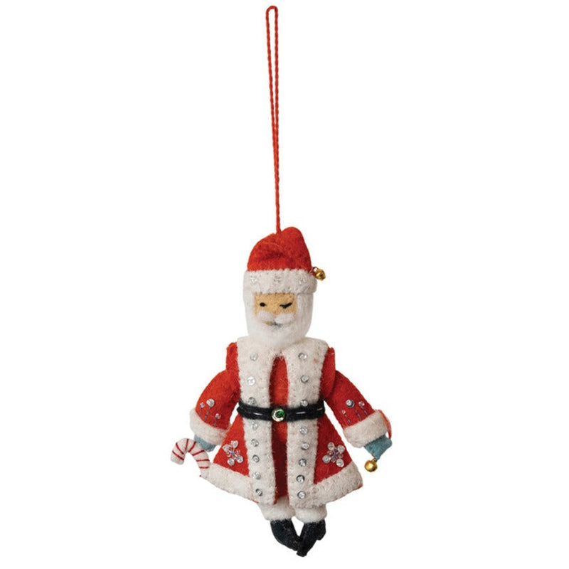 Handmade Wool Felt Santa Ornament w/ Embroidery & Sequins