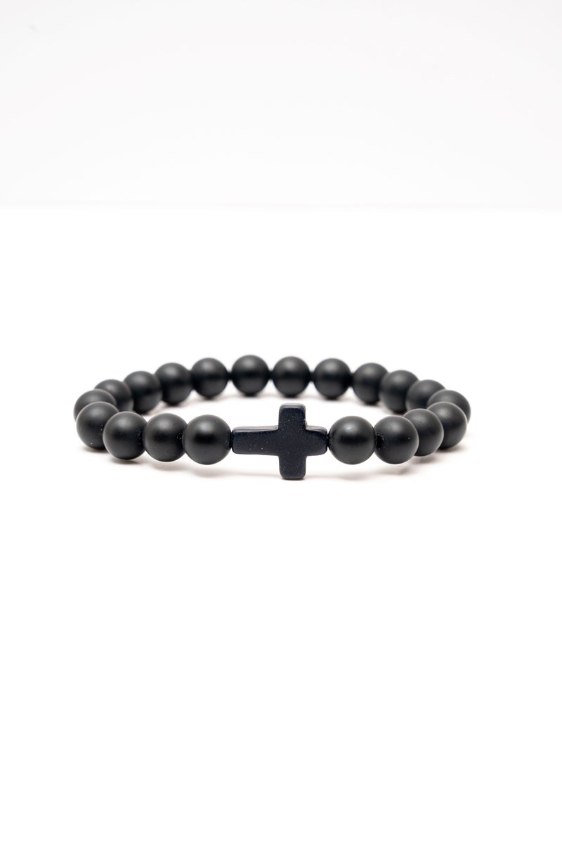 Holy Pals Accessories Black Matte Large Stone Cross Bracelet