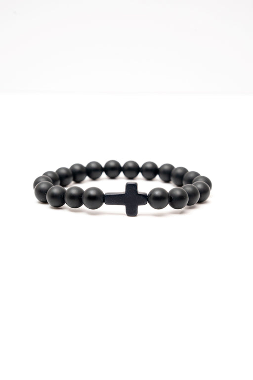 Holy Pals Accessories Black Matte Large Stone Cross Bracelet