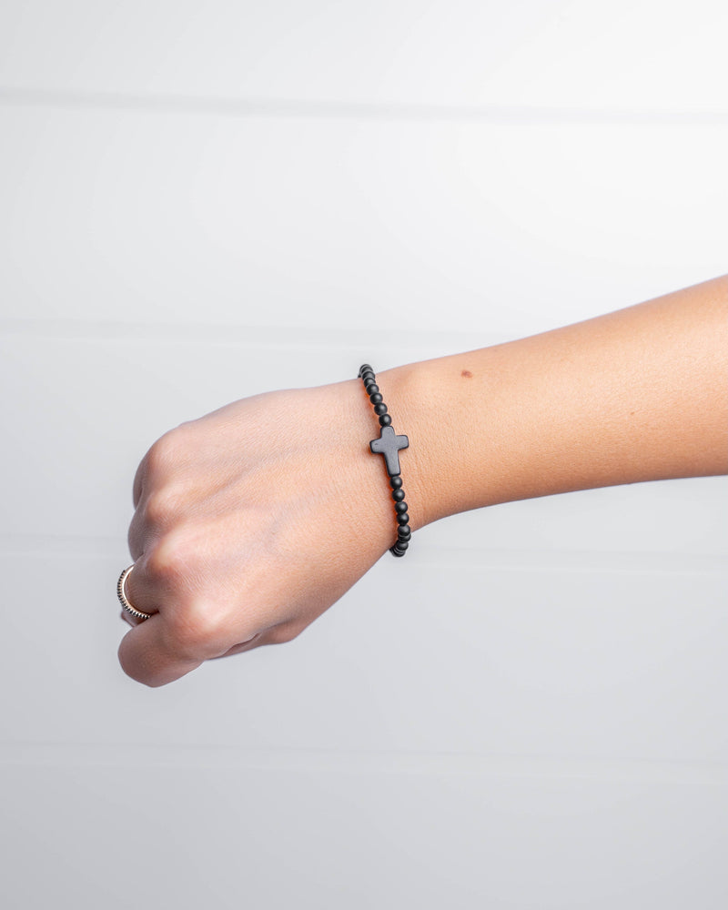 Holy Pals Accessories Black Matte Small Stone Cross Bracelet