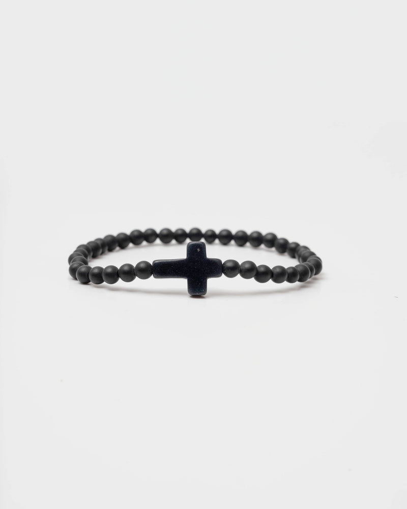 Holy Pals Accessories Black Matte Small Stone Cross Bracelet