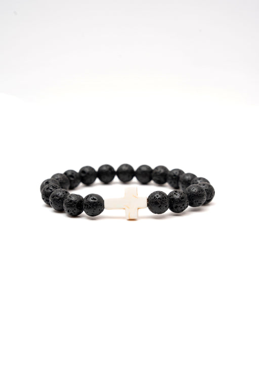 Holy Pals Accessories Black Textured Large Stone Cross Bracelet