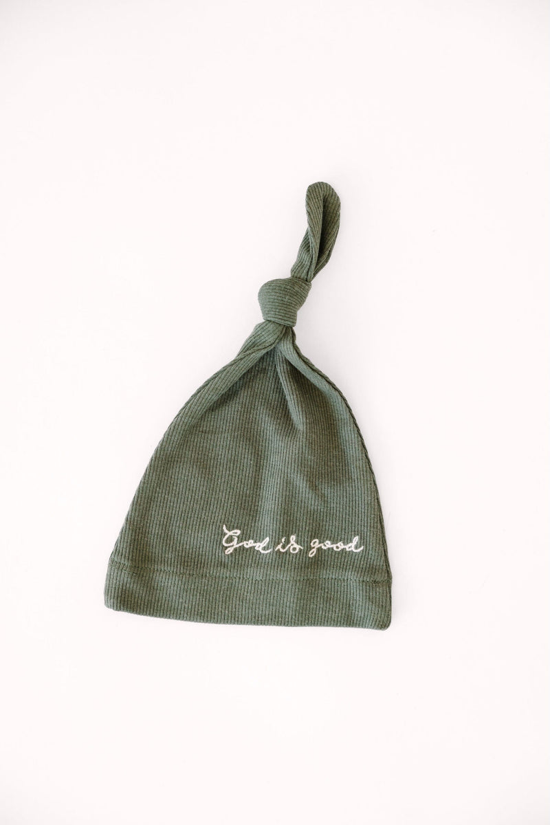 Holy Pals Accessories Solid Olive Knotted Hat Ribbed Cotton-Bamboo Blend