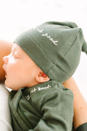 Holy Pals Accessories Solid Olive Knotted Hat Ribbed Cotton-Bamboo Blend