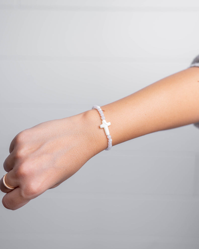 Holy Pals Accessories White Small Stone Cross Bracelet