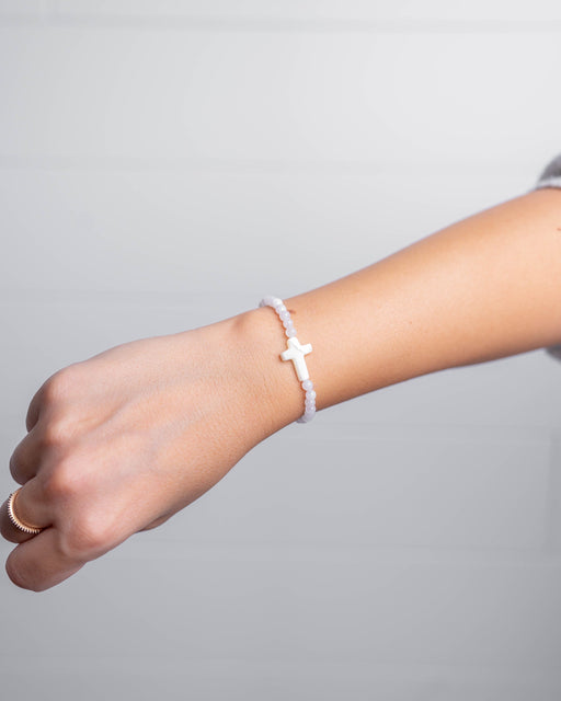 Holy Pals Accessories White Small Stone Cross Bracelet