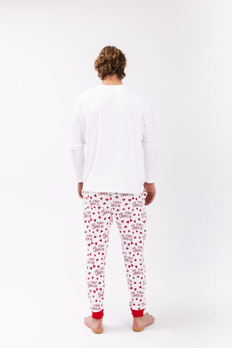 Holy Pals Adult Men's Pajamas He First Loved Us Red Men's PJ Set Cotton