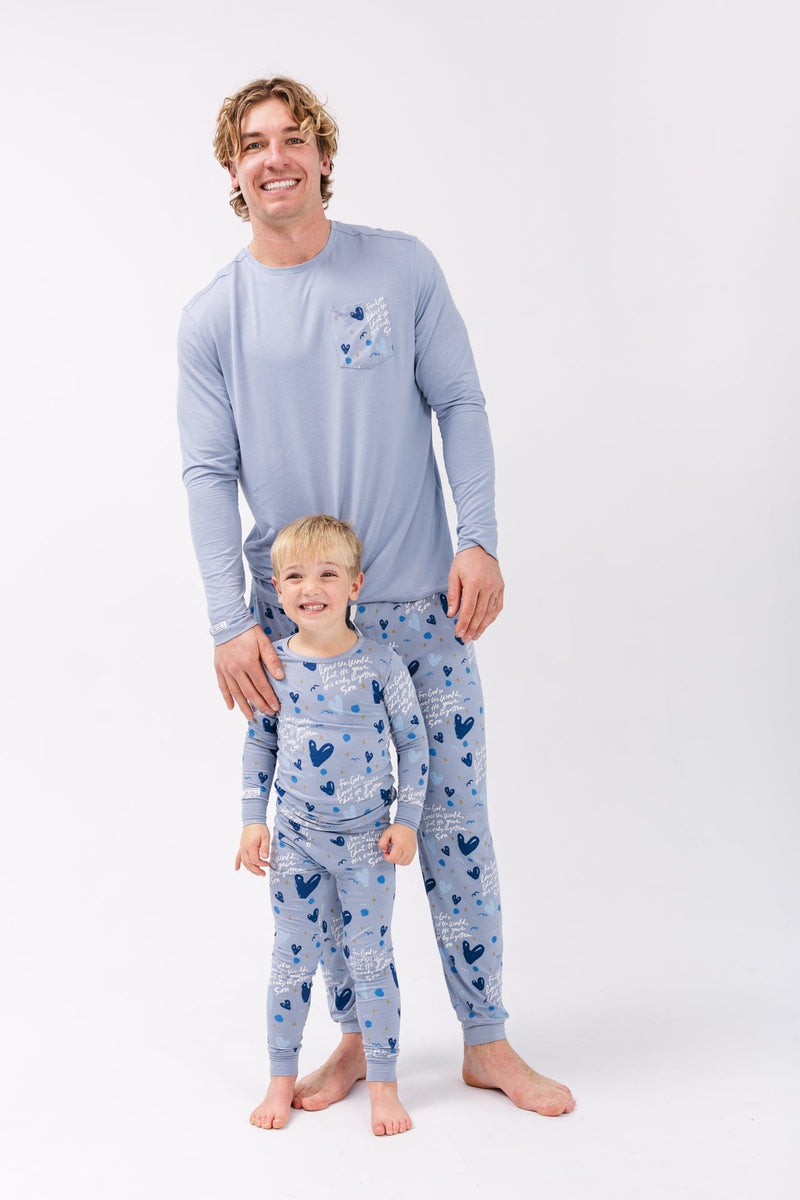 Holy Pals Adult Men's Pajamas John 3:16 Blue Men's PJ Set Bamboo