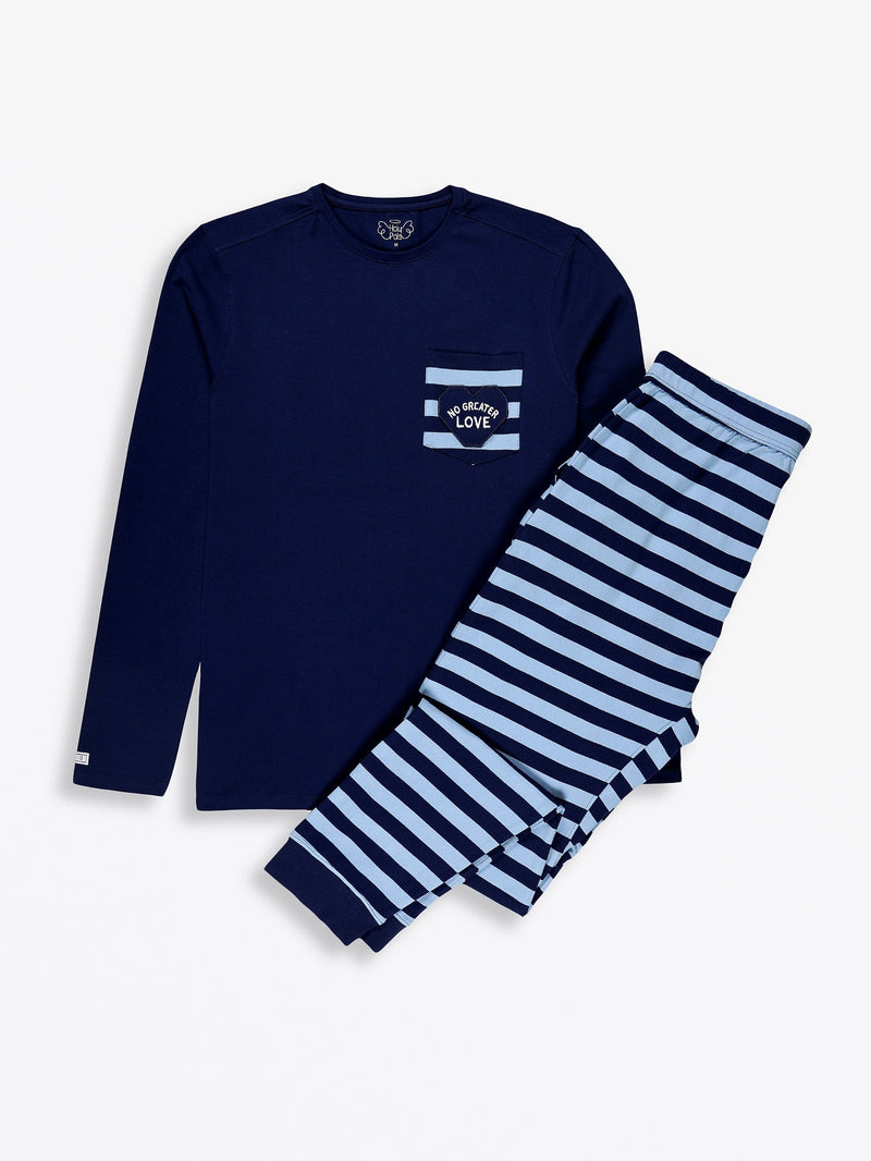 Holy Pals Adult Men's Pajamas No Greater Love Blue Mens PJ Set Cotton