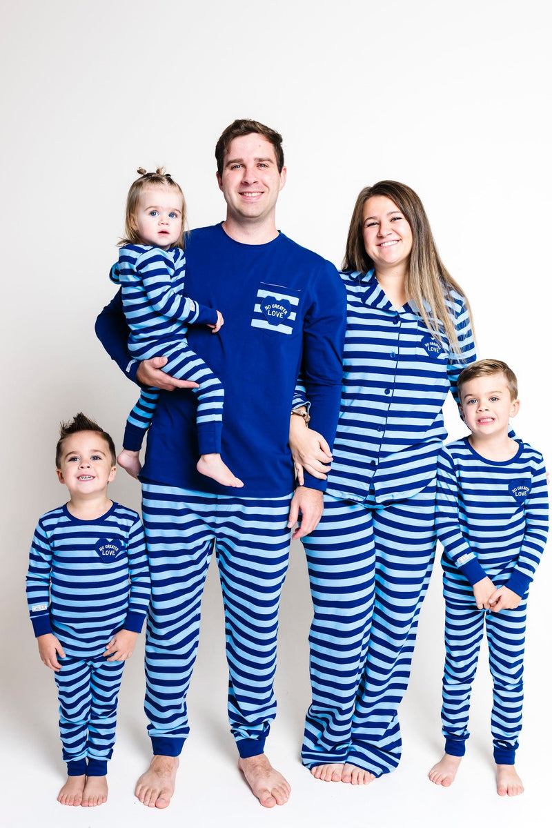 Holy Pals Adult Men's Pajamas No Greater Love Blue Mens PJ Set Cotton