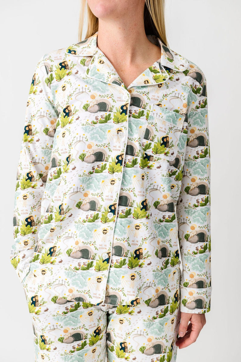 Holy Pals Adult Women's Pajamas He Is Risen Women's PJ Notch Collar Set Cotton