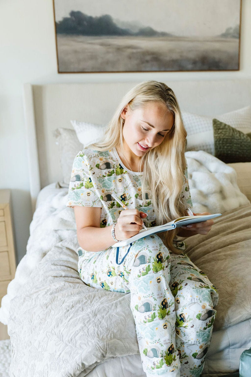 Holy Pals Adult Women's Pajamas He is Risen Women's PJ Short Sleeve Jogger Set