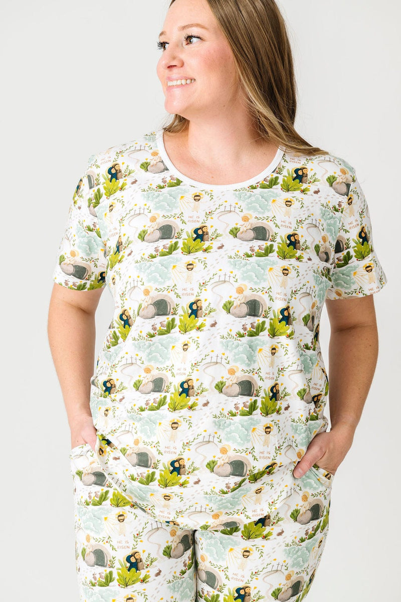 Holy Pals Adult Women's Pajamas He is Risen Women's PJ Short Sleeve Jogger Set
