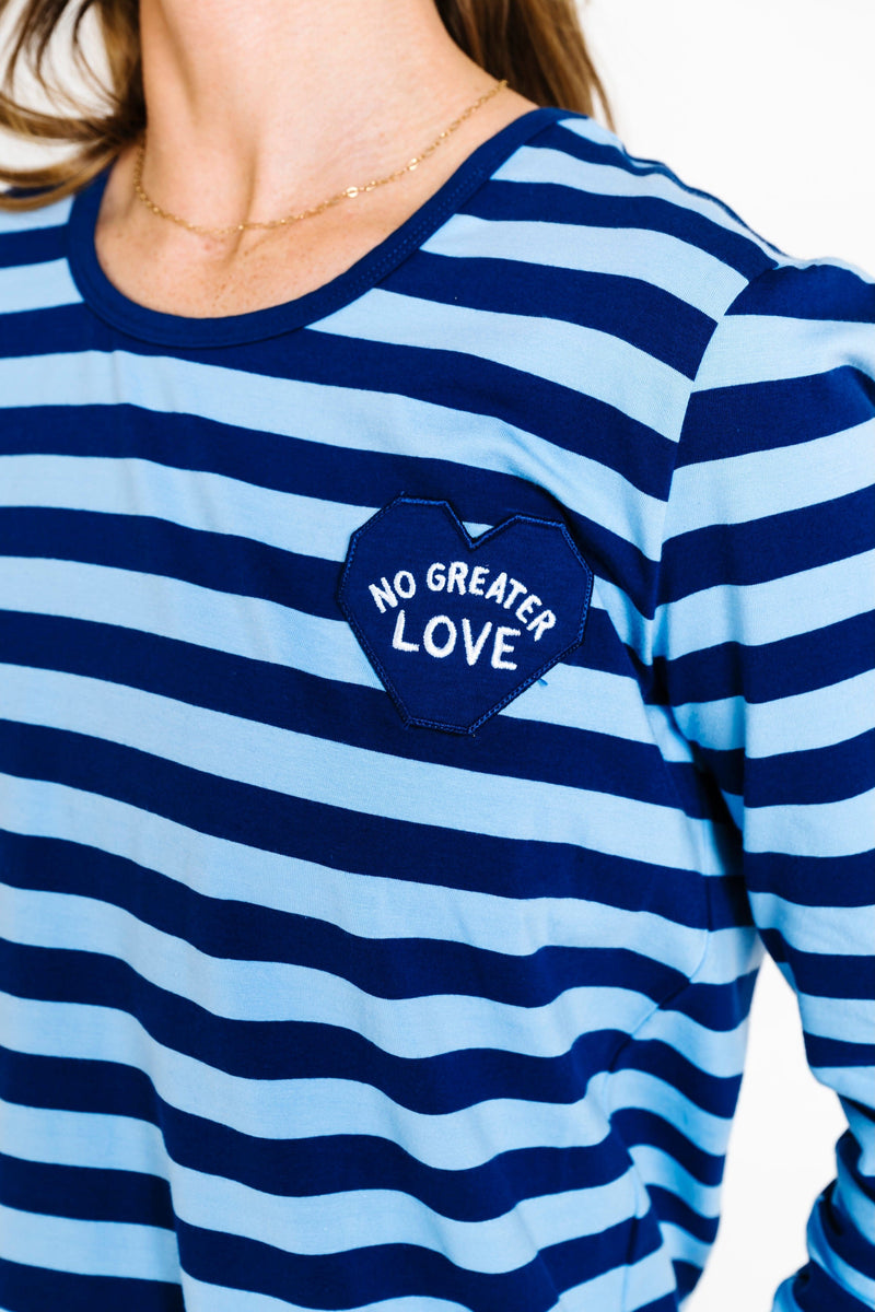 Holy Pals Adult Women's Pajamas No Greater Love Blue Womens PJ Jogger Set Cotton