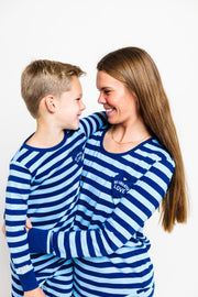 Holy Pals Adult Women's Pajamas No Greater Love Blue Womens PJ Jogger Set Cotton