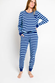 Holy Pals Adult Women's Pajamas No Greater Love Blue Womens PJ Jogger Set Cotton