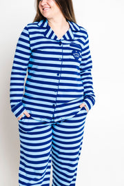 Holy Pals Adult Women's Pajamas No Greater Love Blue Womens PJ Notch Collar Set Cotton