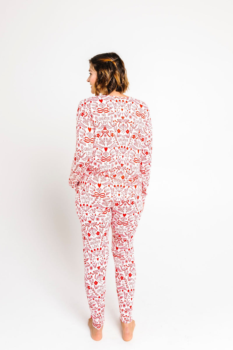 Holy Pals Adult Women's Pajamas No Greater Love Pink Women's PJ Jogger Set Bamboo