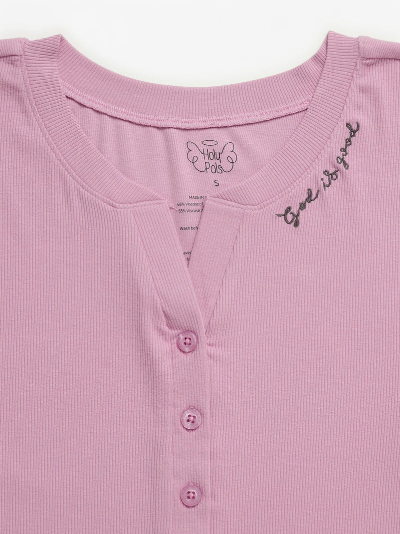Holy Pals Adult Women's Pajamas Solid Mauve Womens Nightgown PJ Ribbed Cotton-Bamboo Blend