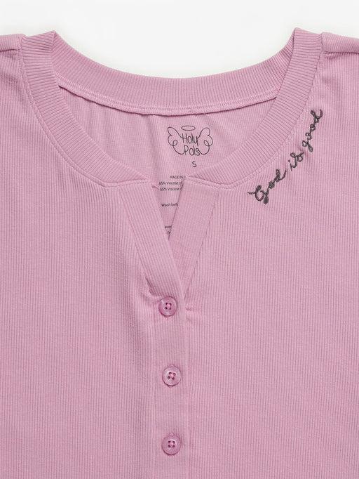 Holy Pals Adult Women's Pajamas Solid Mauve Womens Nightgown PJ Ribbed Cotton-Bamboo Blend