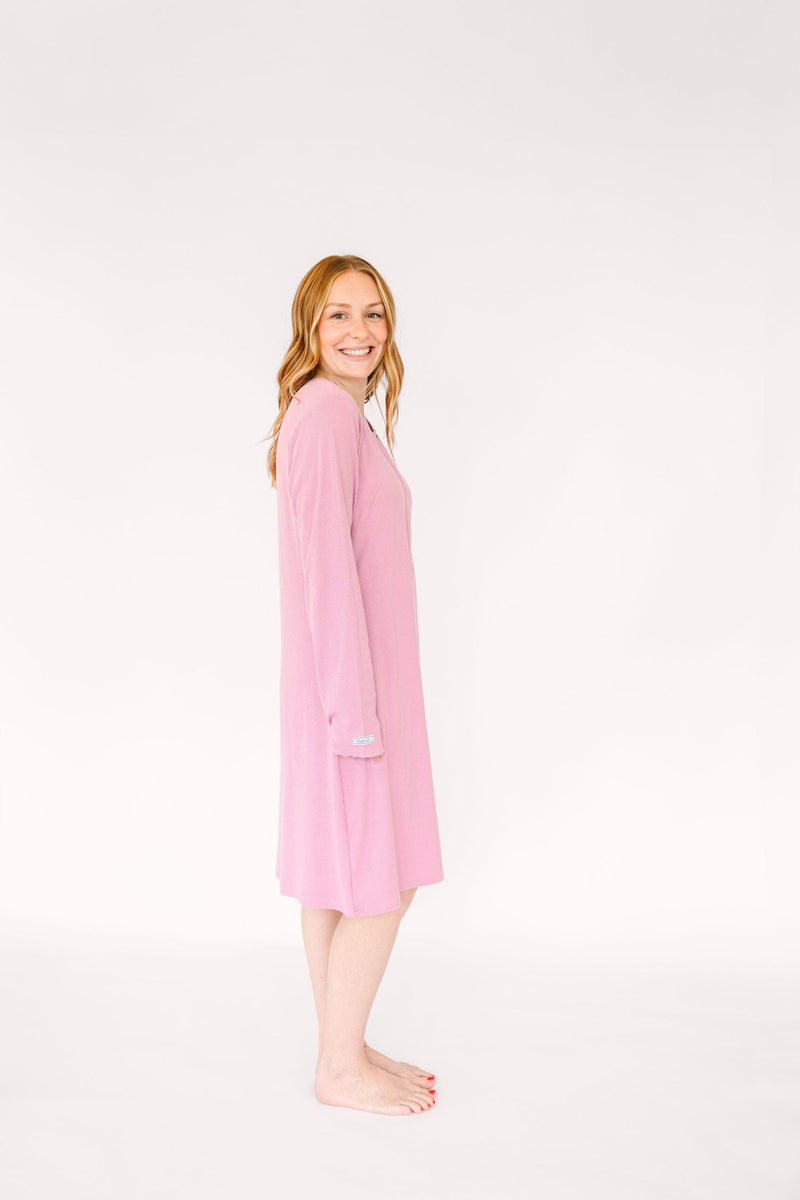 Holy Pals Adult Women's Pajamas Solid Mauve Womens Nightgown PJ Ribbed Cotton-Bamboo Blend