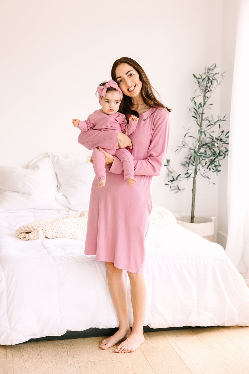 Holy Pals Adult Women's Pajamas Solid Mauve Womens Nightgown PJ Ribbed Cotton-Bamboo Blend