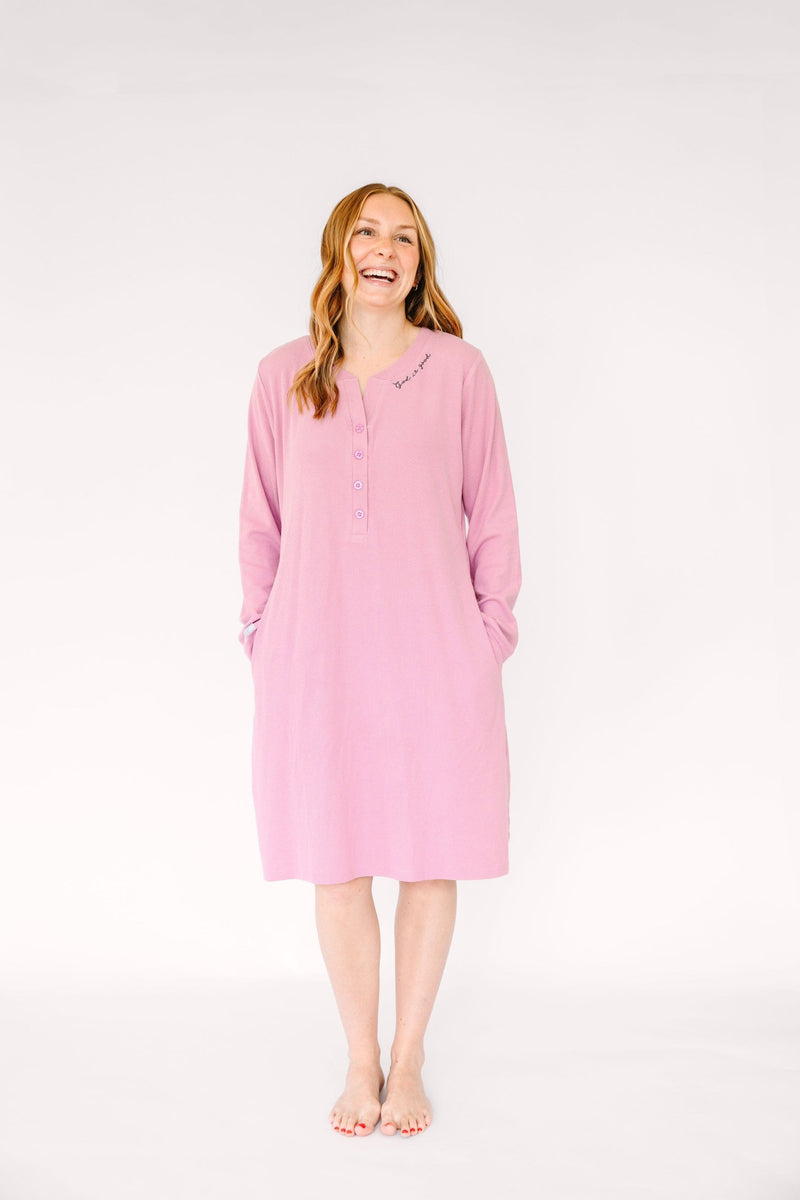 Holy Pals Adult Women's Pajamas Solid Mauve Womens Nightgown PJ Ribbed Cotton-Bamboo Blend