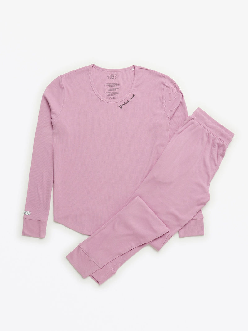 Holy Pals Adult Women's Pajamas Solid Mauve Womens PJ Jogger Set Ribbed Cotton-Bamboo Blend