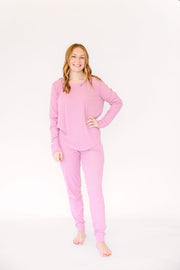 Holy Pals Adult Women's Pajamas Solid Mauve Womens PJ Jogger Set Ribbed Cotton-Bamboo Blend