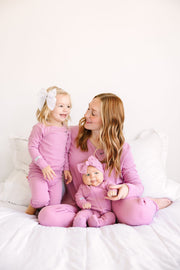 Holy Pals Adult Women's Pajamas Solid Mauve Womens PJ Jogger Set Ribbed Cotton-Bamboo Blend