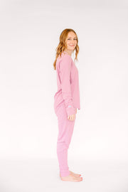 Holy Pals Adult Women's Pajamas Solid Mauve Womens PJ Jogger Set Ribbed Cotton-Bamboo Blend