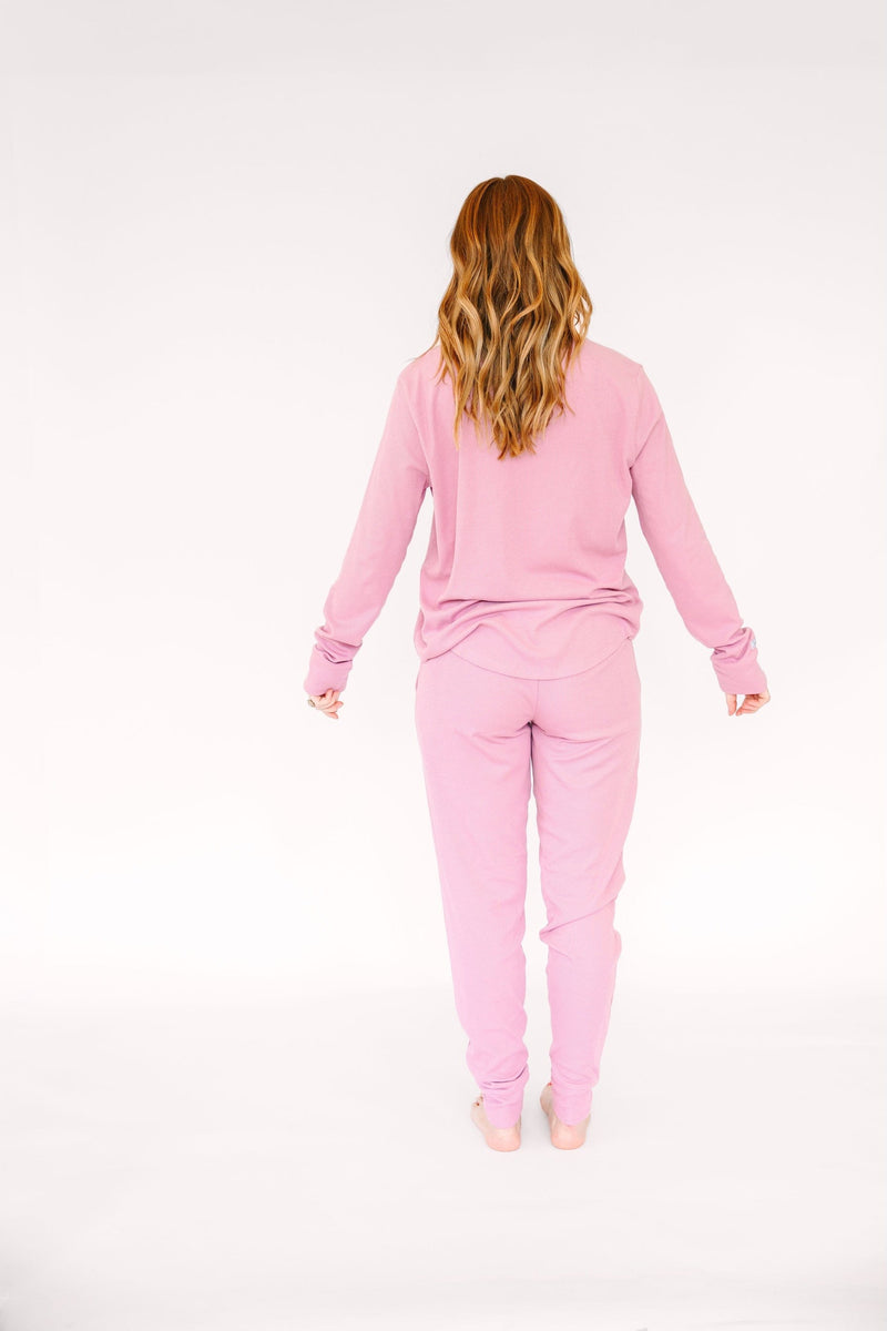 Holy Pals Adult Women's Pajamas Solid Mauve Womens PJ Jogger Set Ribbed Cotton-Bamboo Blend
