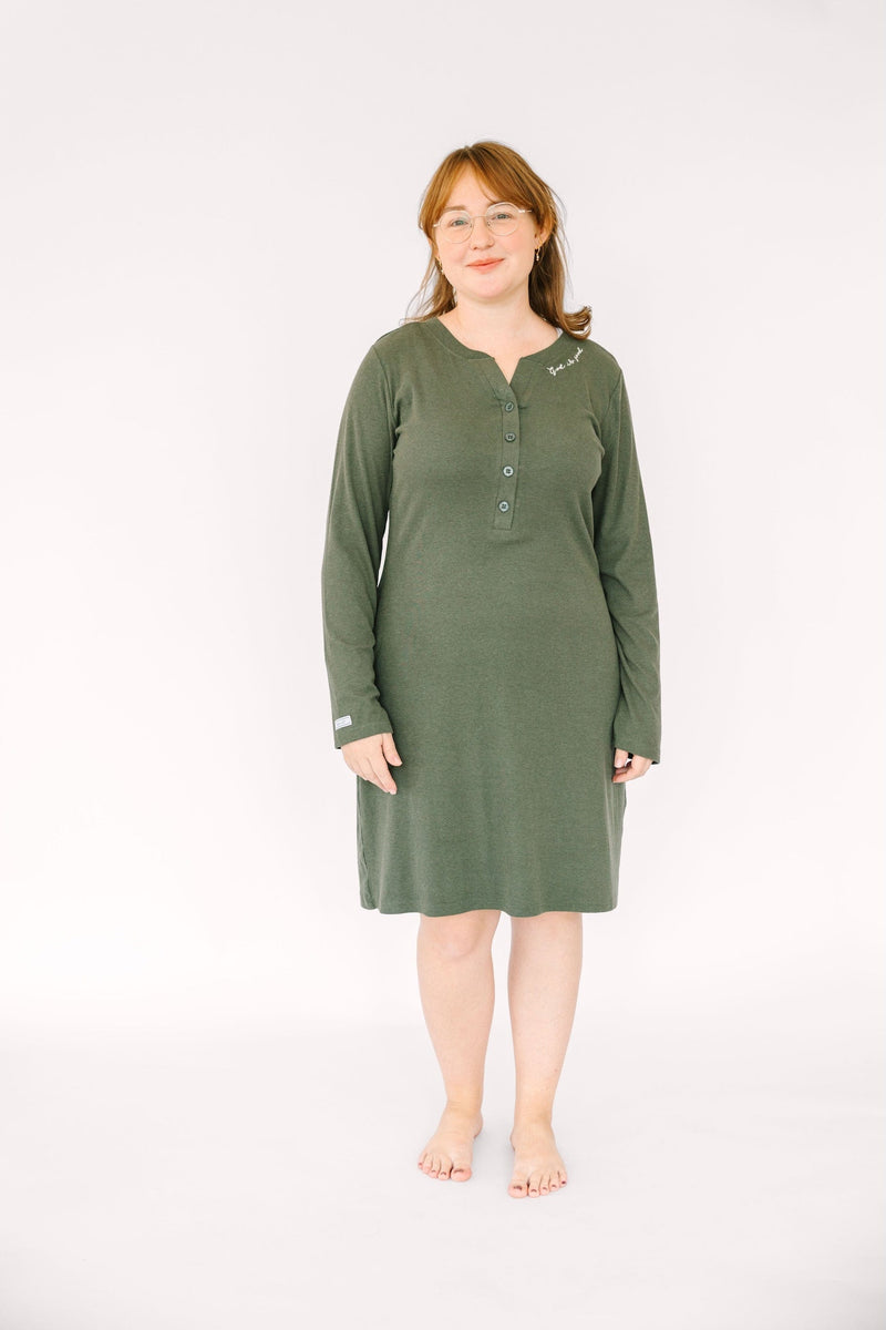 Holy Pals Adult Women's Pajamas Solid Olive Womens Nightgown PJ Ribbed Cotton-Bamboo Blend