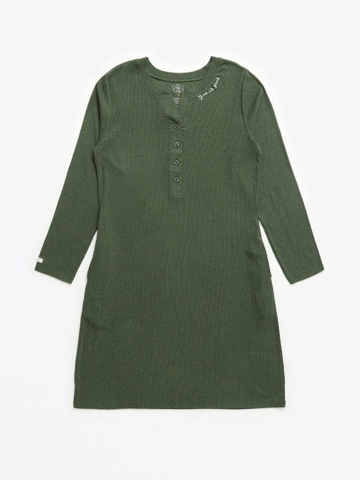 Holy Pals Adult Women's Pajamas Solid Olive Womens Nightgown PJ Ribbed Cotton-Bamboo Blend