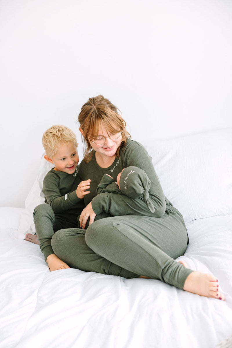 Holy Pals Adult Women's Pajamas Solid Olive Womens PJ Jogger Set Ribbed Cotton-Bamboo Blend