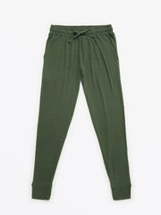 Holy Pals Adult Women's Pajamas Solid Olive Womens PJ Jogger Set Ribbed Cotton-Bamboo Blend