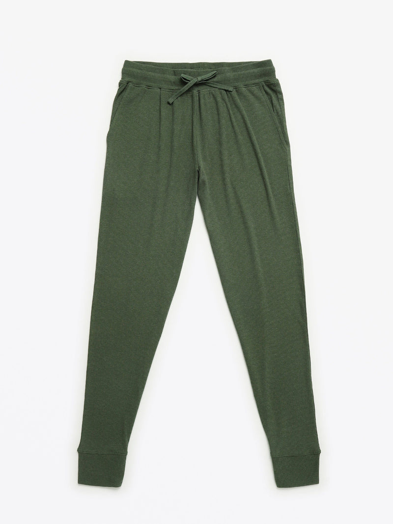 Holy Pals Adult Women's Pajamas Solid Olive Womens PJ Jogger Set Ribbed Cotton-Bamboo Blend