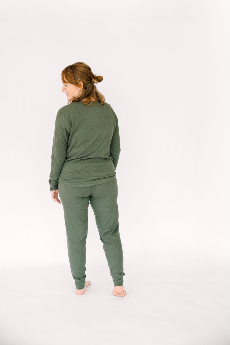 Holy Pals Adult Women's Pajamas Solid Olive Womens PJ Jogger Set Ribbed Cotton-Bamboo Blend