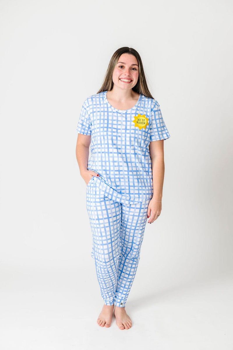 Holy Pals Adult Women's Pajamas The Risen Son Womens PJ Short Sleeve Jogger Set Bamboo