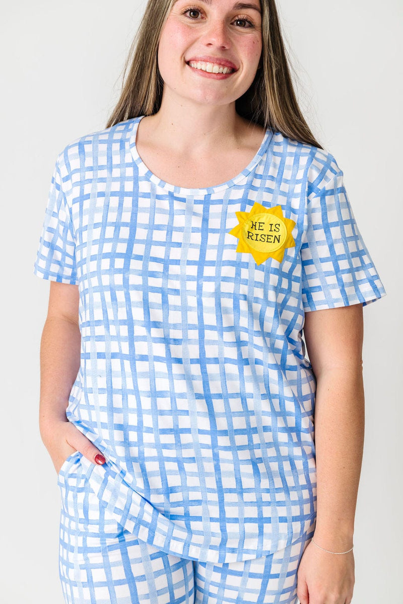 Holy Pals Adult Women's Pajamas The Risen Son Womens PJ Short Sleeve Jogger Set Bamboo