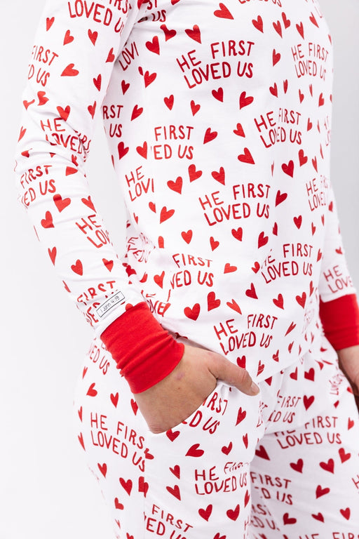 Holy Pals Adult Women's PJs He First Loved Us Red Women's PJ Set Cotton