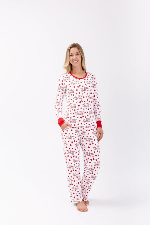 Holy Pals Adult Women's PJs He First Loved Us Red Women's PJ Set Cotton