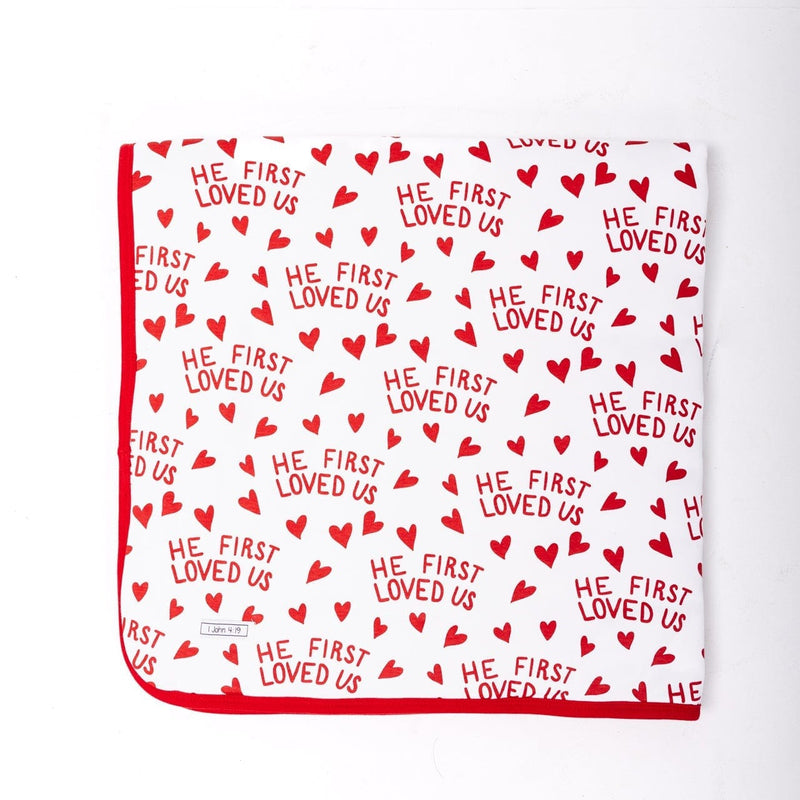 Holy Pals Blankets He First Loved Us Red Blanket Cotton