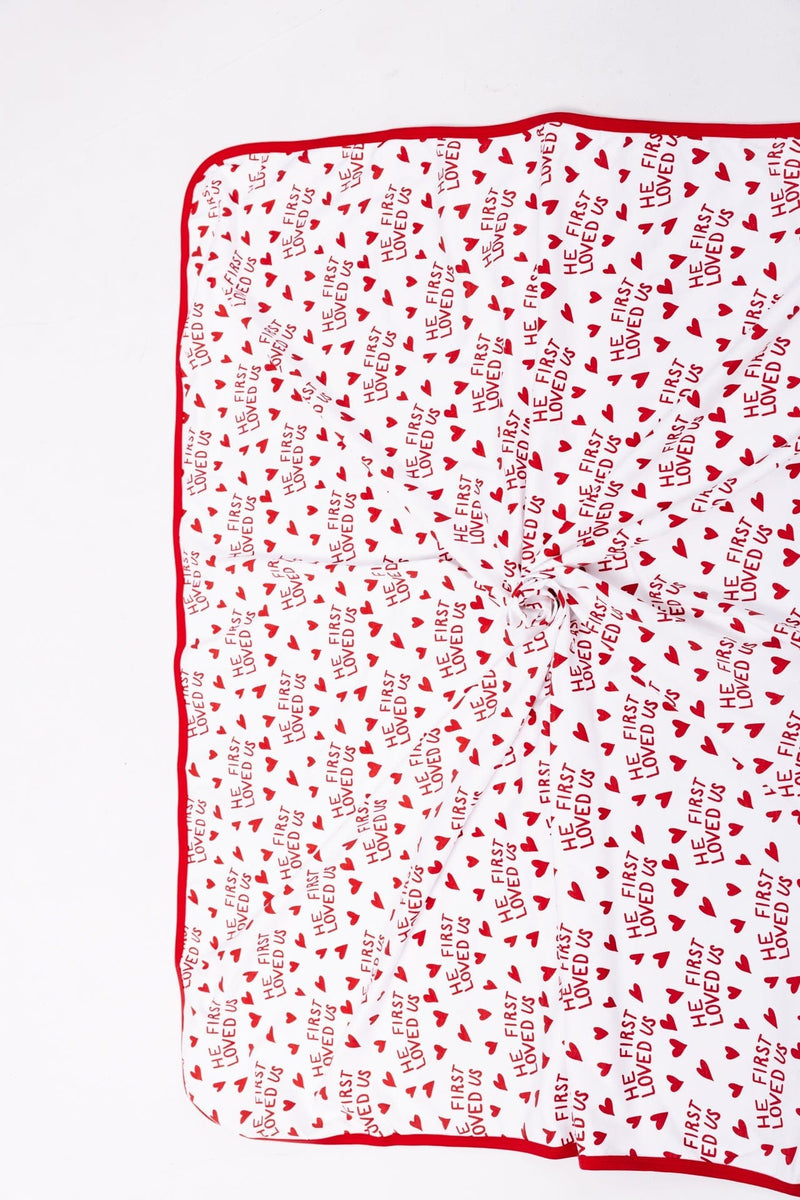Holy Pals Blankets He First Loved Us Red Swaddle Cotton