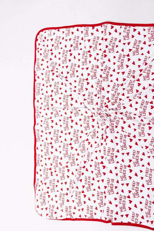 Holy Pals Blankets He First Loved Us Red Swaddle Cotton