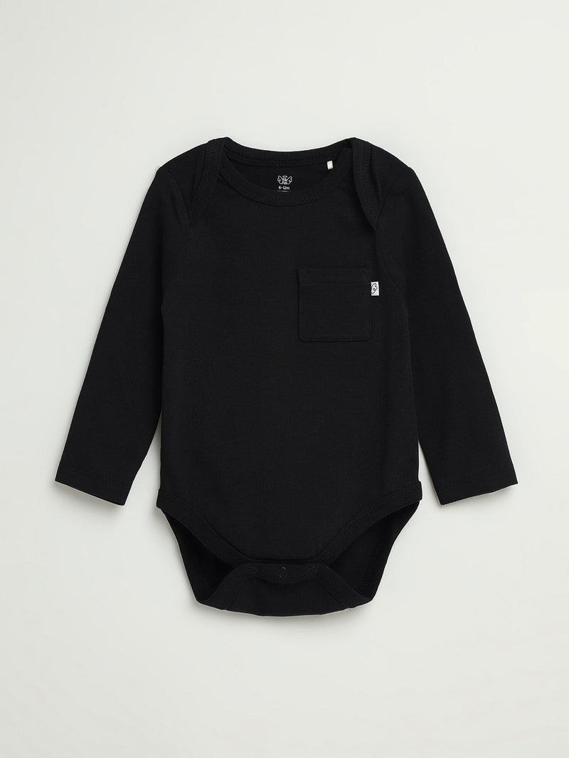 Holy Pals Bodysuit Black Prayer Pocket Long Sleeve Bodysuit Cotton