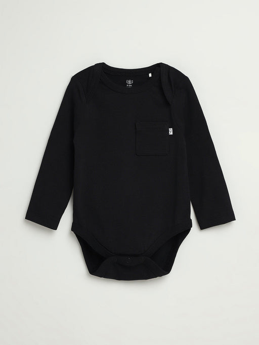 Holy Pals Bodysuit Black Prayer Pocket Long Sleeve Bodysuit Cotton